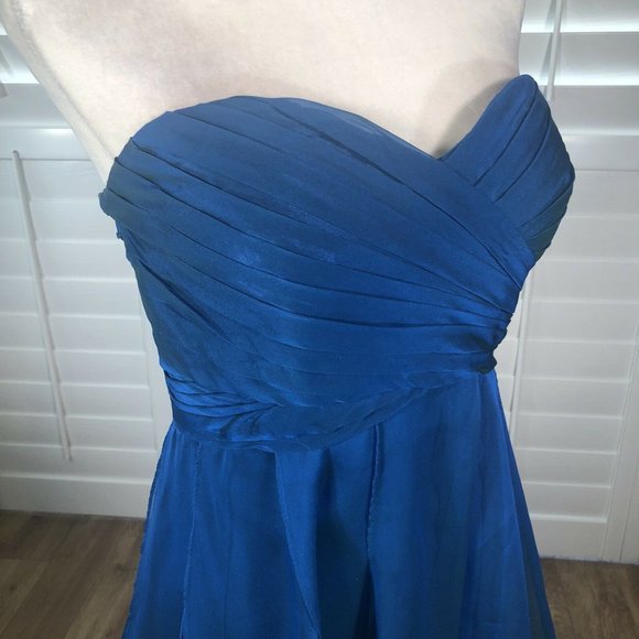 La Femme Strapless Cocktail Dress BlueTurquoise Iridescent Mini 8 Chiffon Panels - Picture 9 of 13